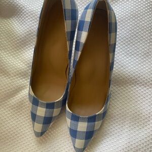 Blue and White Gingham Heels with Pointed Toe